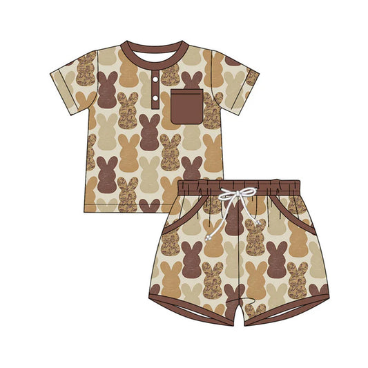 Preorder(moq 5) Baby Boys Khaki Camo Rabbits Plaid Top Pockets Easter Clothes Sets 10.18