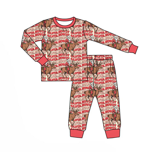 Preorder (moq 8)Baby Boys Santa Deer Howdy Checked Top Pants Christmas Pajamas Sets 9.15