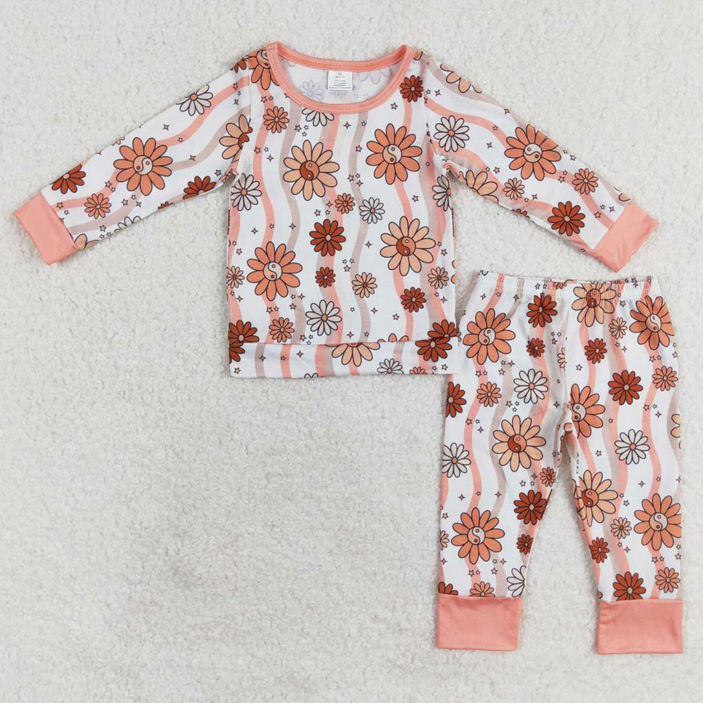 Baby Girls Pajamas Stripes Flowers Top Pants Bamboo Pajamas Sleepwear Sets GLP1356