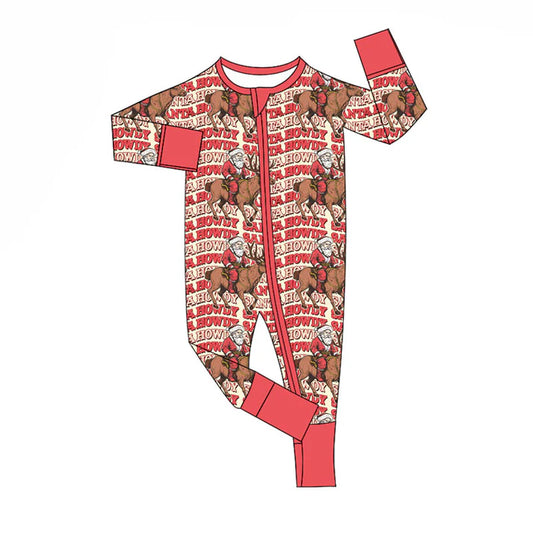 Preorder (moq 8)Baby Boys Santa Deer Howdy Checked Christmas Zipper Footie Rompers 9.15