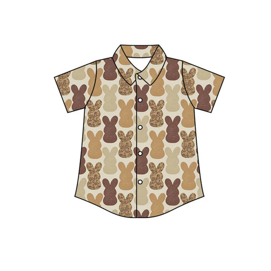 Preorder(moq 5) Baby Boys Khaki Camo Rabbits Plaid Button Easter Shirts Top 10.30