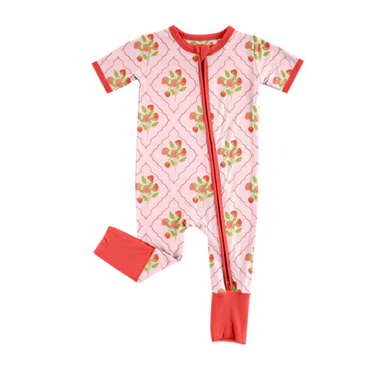 Preorder (moq 8)Baby Girls Strawberry Checked Zipper Footie Rompers 10.1