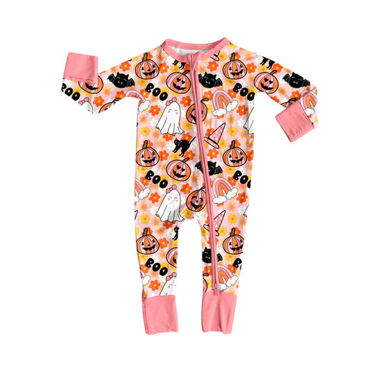 preorder(moq 5)Baby Infant Boys Long Sleeves Flowers Ghosts Halloween Zipper Rompers 7.31