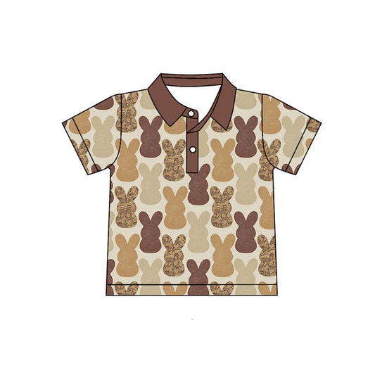 Preorder(moq 5) Baby Boys Khaki Camo Rabbits Plaid Button Easter Polo Shirts Top 10.30