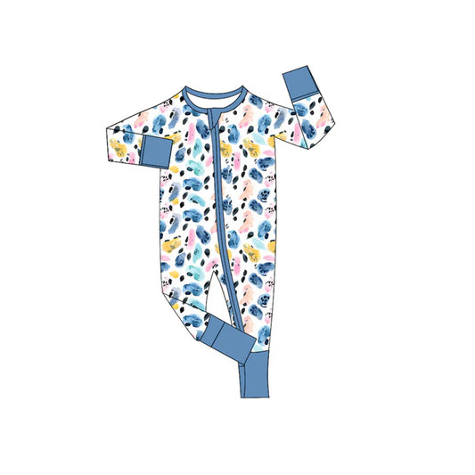 Preorder (moq 5)Baby Boys Long Sleeves Blue Leopard Zipper Rompers 5.26