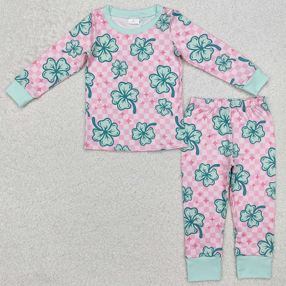 Baby Girls Pajamas St Patrick Quatrefoil Shirts Pants Pajamas Sleepwear Sets GLP2192