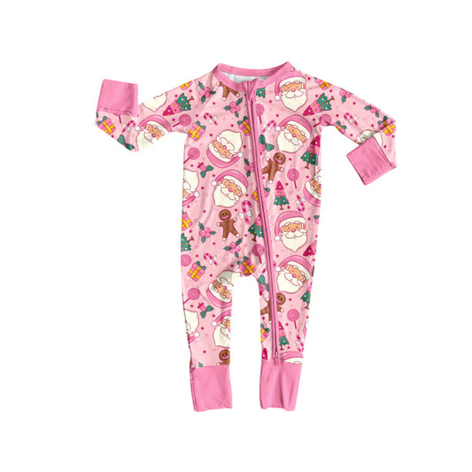 Preorder (moq 5)Baby Girls Pink Long Sleeves Trees Santa Zipper Rompers 6.4