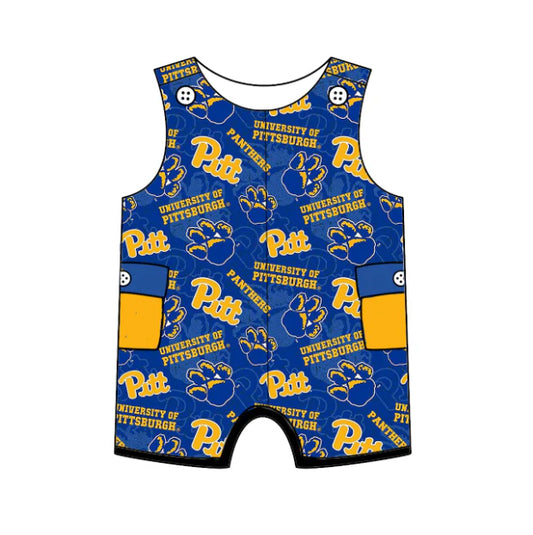 Preorder (moq 5)Baby Girls Blue Sleeveless Panthers Team Shorts Rompers 6.17