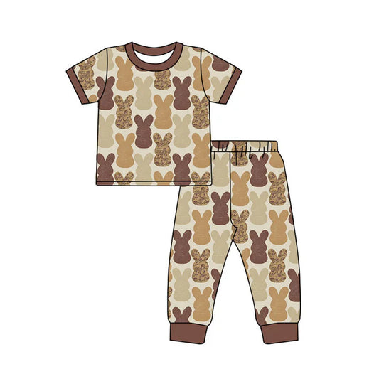 Preorder(moq 5) Baby Boys Khaki Camo Rabbits Plaid Top Pants Easter Pajamas Sets 10.18