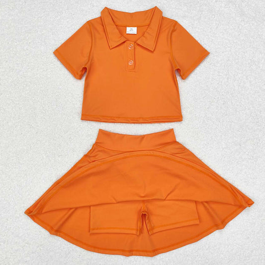 Baby Girls Clothes Orange Buttons Shirt Skirt Active Wear Sets GSD1394