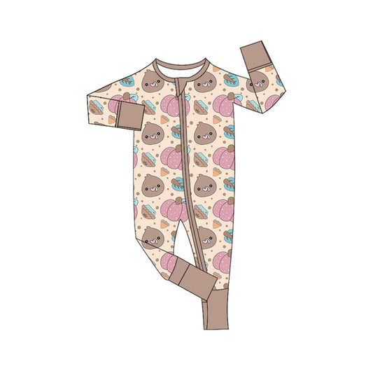 Preorder moq 5 Baby Infant Boys Long Sleeves Turkey Pumpkins Plaid Zipper Romper 7.14