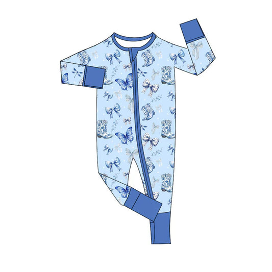 Preorder (moq 8)Baby Boys Blue Boots Butterfly Zipper Footie Rompers 9.20