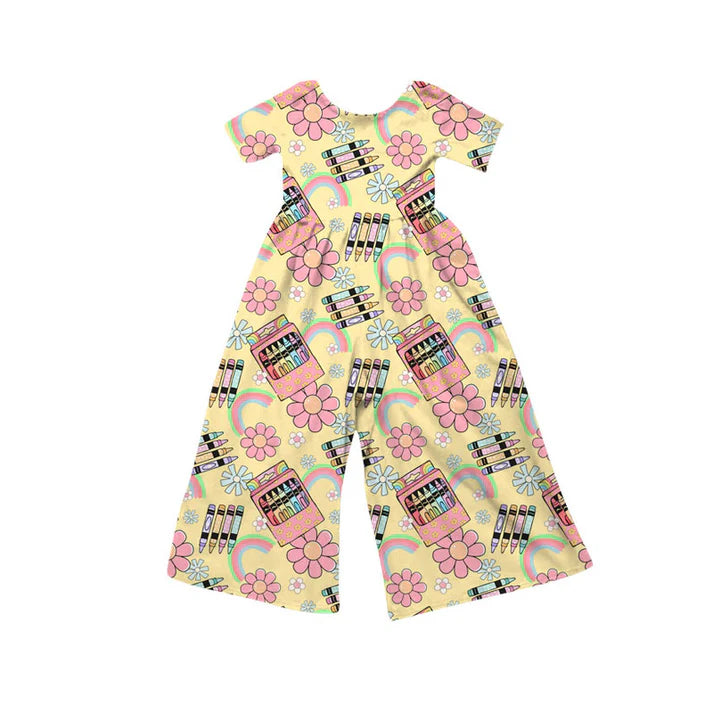 Preorder (moq 5)Baby Girls Pencils Flowers Back to School Pant Jumpsuits 1.14