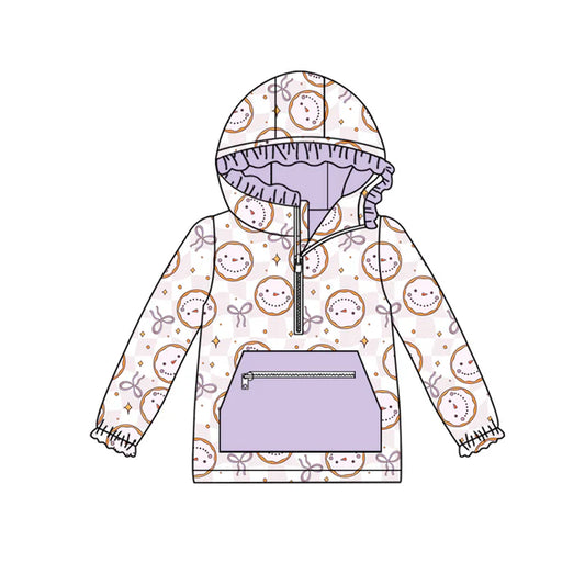 Preorder (moq 5)Baby Girls Purple Smile Bows Zip Hooded Pullovers Tops 8.14