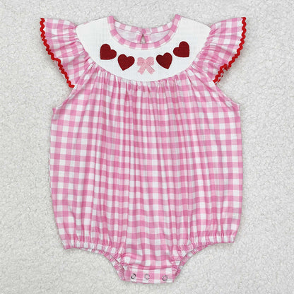 Baby Infant Girls Rompers Valentines Hearts Bow Checkered Smocked Rompers SR2214