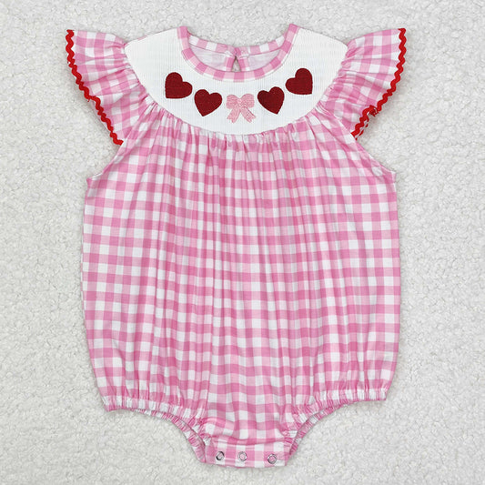 Baby Infant Girls Rompers Valentines Hearts Bow Checkered Smocked Rompers SR2214