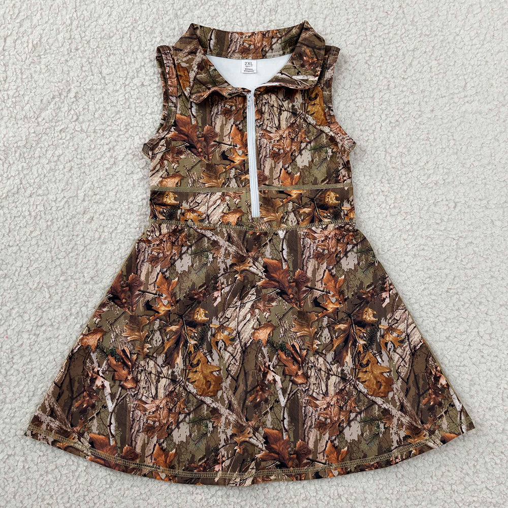 Baby Girls Dress Sleeveless Leaves Camo Yoga Active Short Knee Length Dresses GSD1384