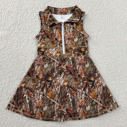 Baby Girls Dress Sleeveless Leaves Camo Yoga Active Short Knee Length Dresses GSD1384