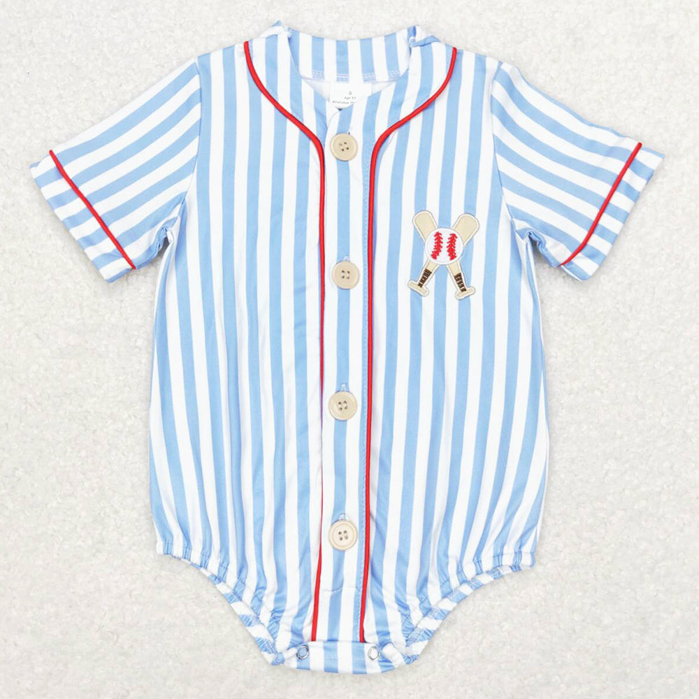 Baby Infant Boys Rompers Blue Stripes Baseball Summer Rompers SR1459