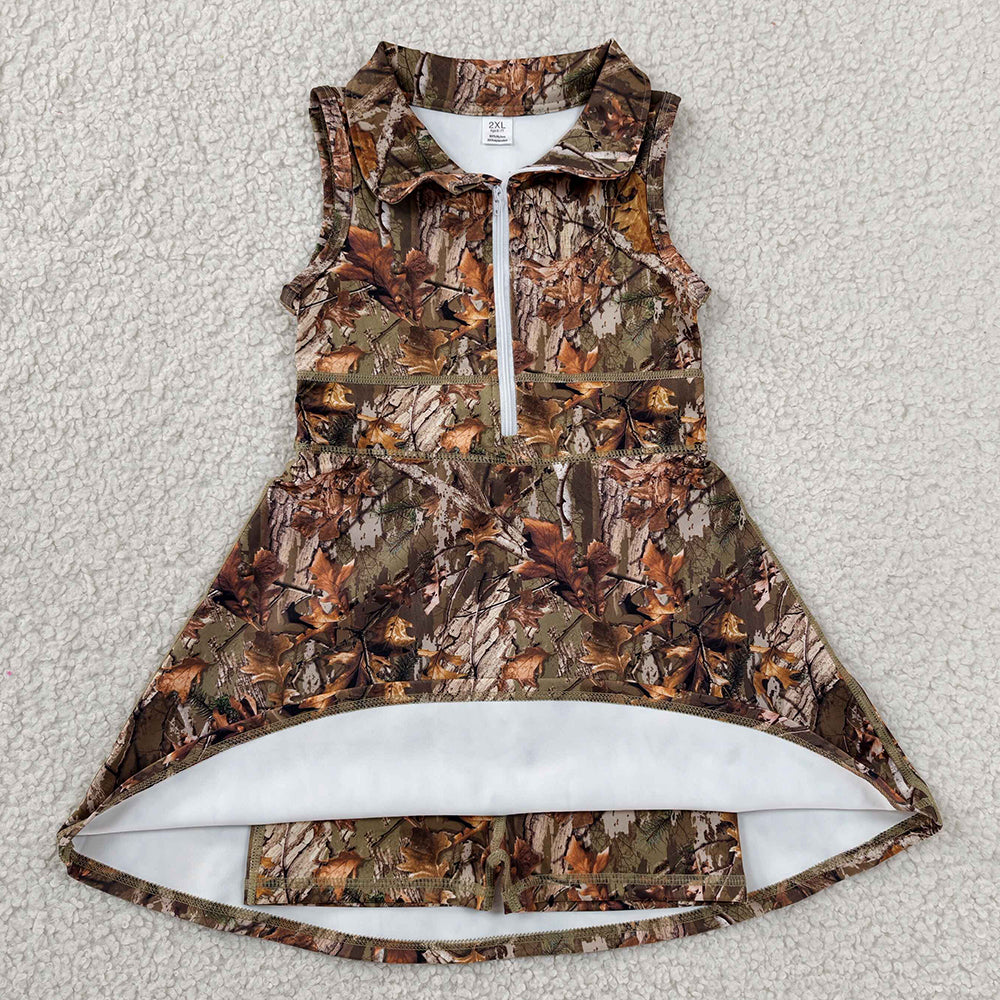 Baby Girls Dress Sleeveless Leaves Camo Yoga Active Short Knee Length Dresses GSD1384