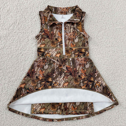 Baby Girls Dress Sleeveless Leaves Camo Yoga Active Short Knee Length Dresses GSD1384