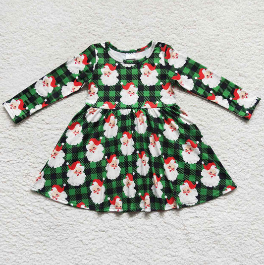 Baby Girls Dress Christmas Green Plaid Santa Knee Length Dresses GLD0262