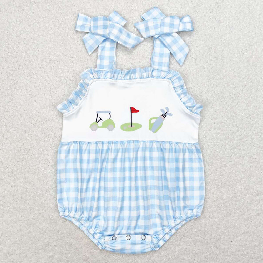 Baby Infant Girls Rompers Golf Blue Checkered Summer Straps Rompers SR1175