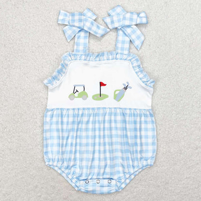 Baby Infant Boys Rompers Golf Blue Checkered Summer Sleeveless Rompers SR1175 SR1176