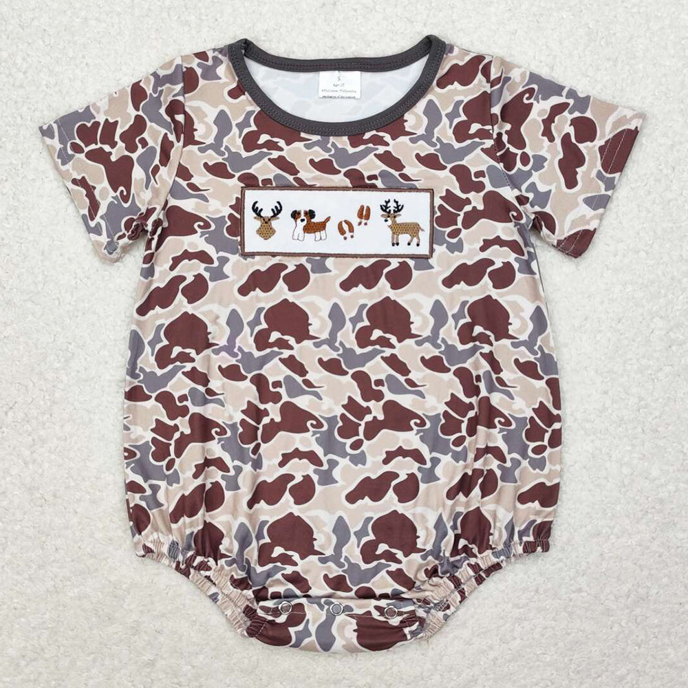 Baby Boys Rompers Embroidery Camo Deer Hunting Dogs Short Sleeve Rompers SR1785