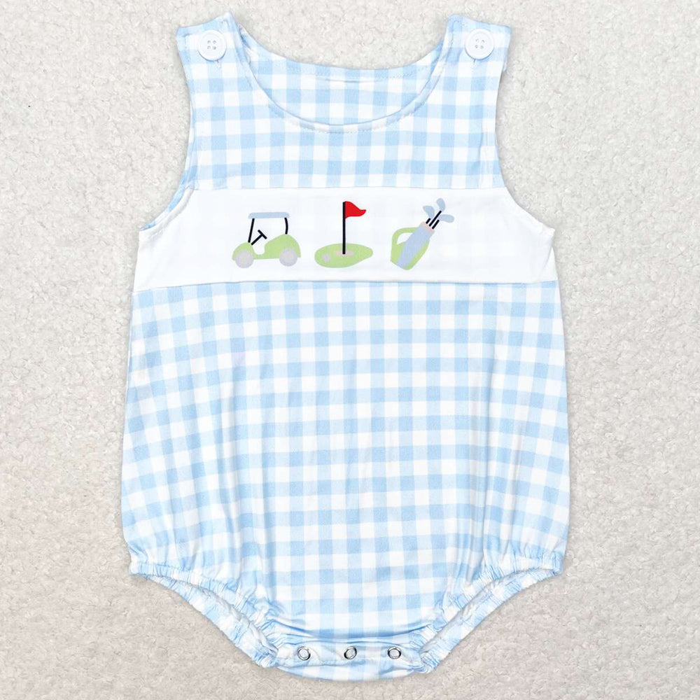 Baby Infant Boys Rompers Golf Blue Checkered Summer Sleeveless Rompers SR1175 SR1176