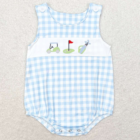 Baby Infant Boys Rompers Golf Blue Checkered Summer Sleeveless Rompers SR1175 SR1176