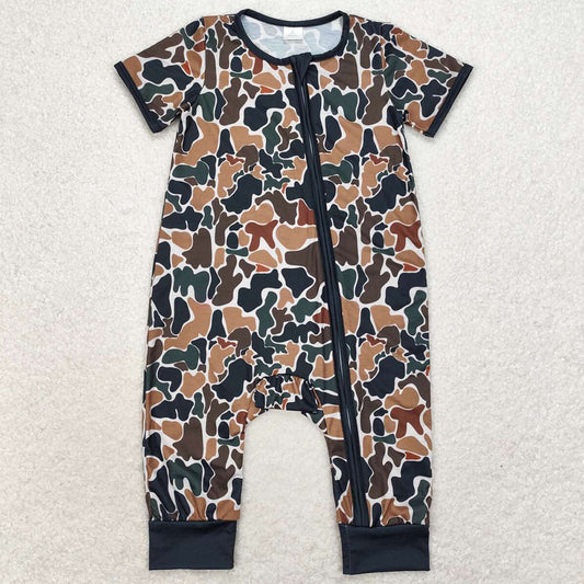 Baby Infant Boys Rompers Brown Camo Zip Bamboo Rompers SR1899