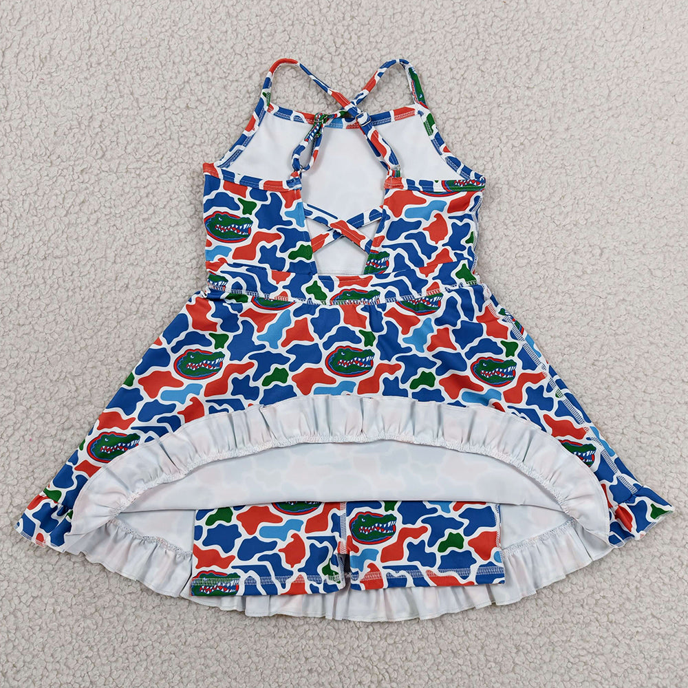 Baby Girls Dress Strap Camo Crocodiles Team Yoga Active Shorts Ruffle Knee Length Dress GSD3589