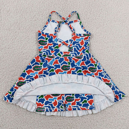 Baby Girls Dress Strap Camo Crocodiles Team Yoga Active Shorts Ruffle Knee Length Dress GSD3589