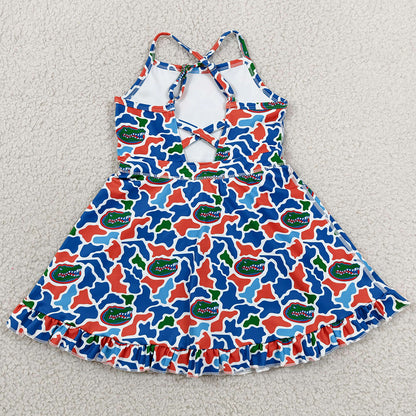 Baby Girls Dress Strap Camo Crocodiles Team Yoga Active Shorts Ruffle Knee Length Dress GSD3589