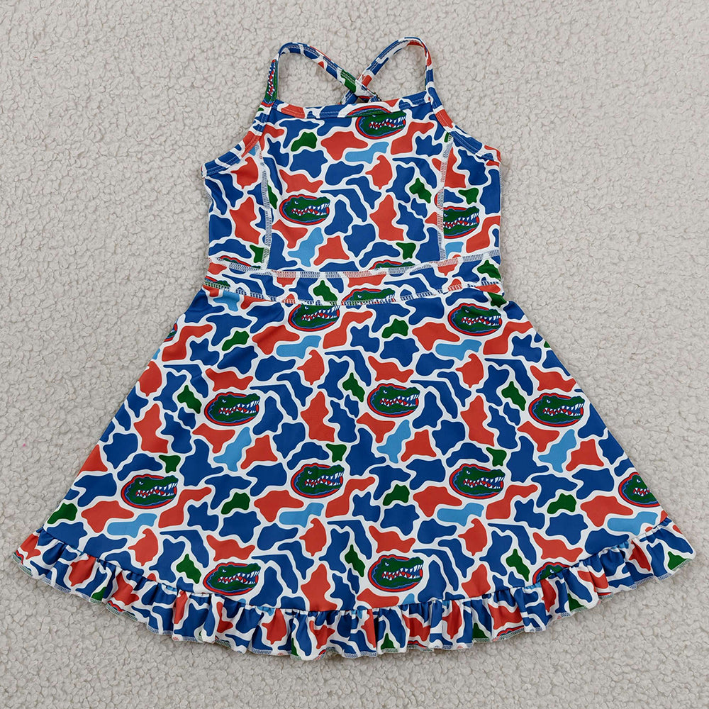 Baby Girls Dress Strap Camo Crocodiles Team Yoga Active Shorts Ruffle Knee Length Dress GSD3589