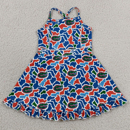 Baby Girls Dress Strap Camo Crocodiles Team Yoga Active Shorts Ruffle Knee Length Dress GSD3589