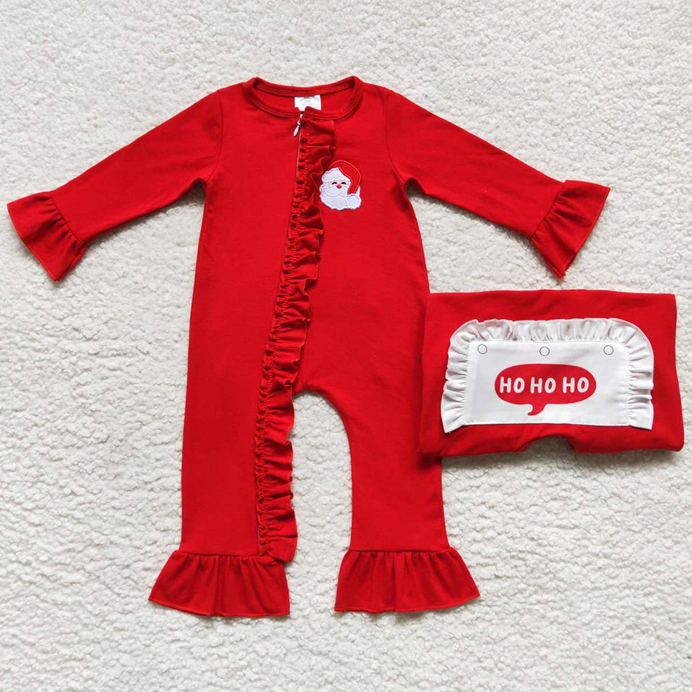 Christmas Baby Girls Romper Santa Claus Embroidery Boutique Jumpsuit LR0599