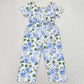 Baby Girls Jumpsuits Blue Flowers Short Sleeve Pockets Pants Jumpsuits SR1846