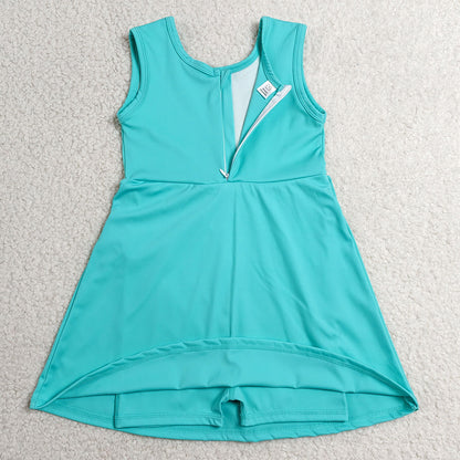Baby Girls Dress Blue Aqua Sleeveless Bows Yoga Active Short Knee Length Dress GSD3876