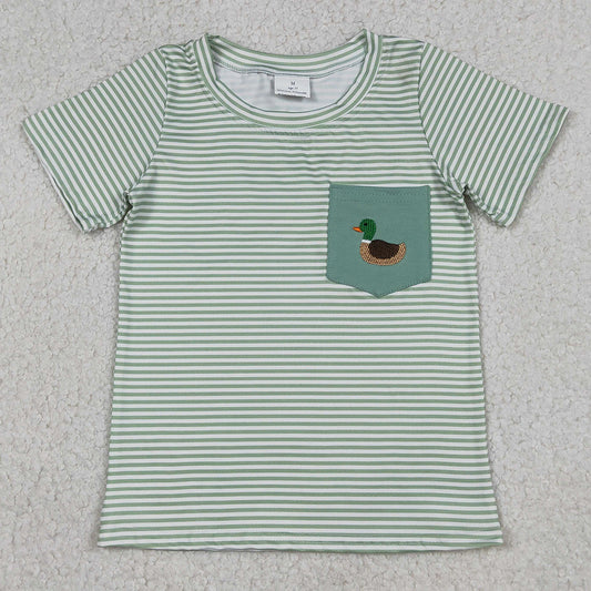 Baby Boys Clothes Embroidery Duck Green Stripe Pocket Hunting T-shirts Top BT1557 12.27
