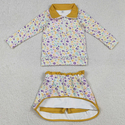 Baby Girls Clothes Mardi Gras Leopard Zipper Pullovers Skirt Shorts Yoga Active Clothes Set GLD1365 12.9