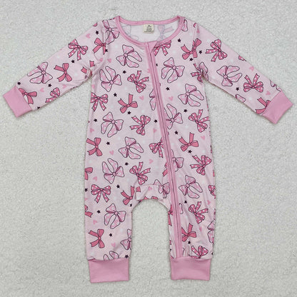 Baby Infant Girls Rompers Pink Dots Bows Zip Rompers LR1608
