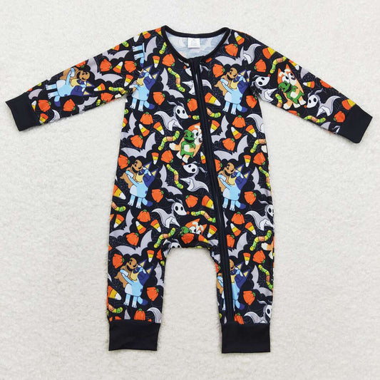 Baby Infant Girls Rompers Halloween Black Dogs Zip Rompers LR1077