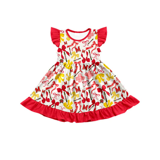Preorder (moq 5) flutter sleeves M red bows girls team dress 8.22