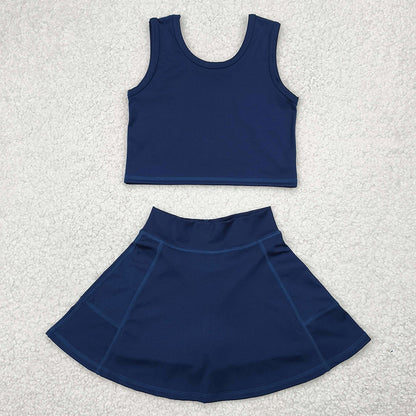 Baby Girls Clothes Navy Vest Top Yoga Active Sports Skorts Clothes Sets GSD1987 4.10