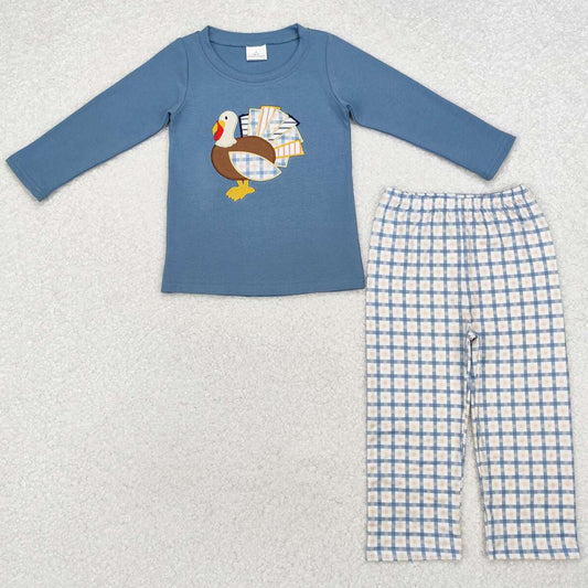 Baby Boys Clothes Thanksgiving Turkey Top Checkered Pants Clothes Sets BLP0742