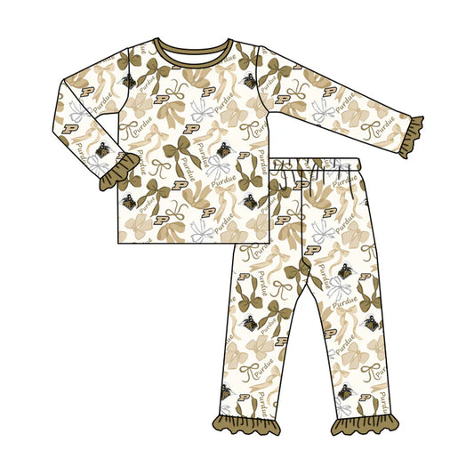 Preorder MOQ 5 Long sleeves P bow kids girls team pajamas 8.27