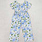 Baby Girls Jumpsuits Blue Flowers Short Sleeve Pockets Pants Jumpsuits SR1846