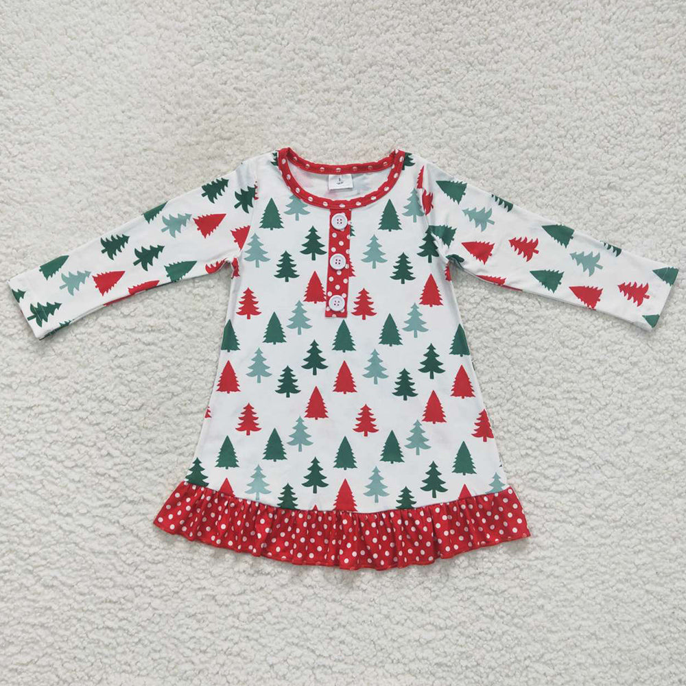 Christmas Tree Print Baby Girls Dresses GLD0404